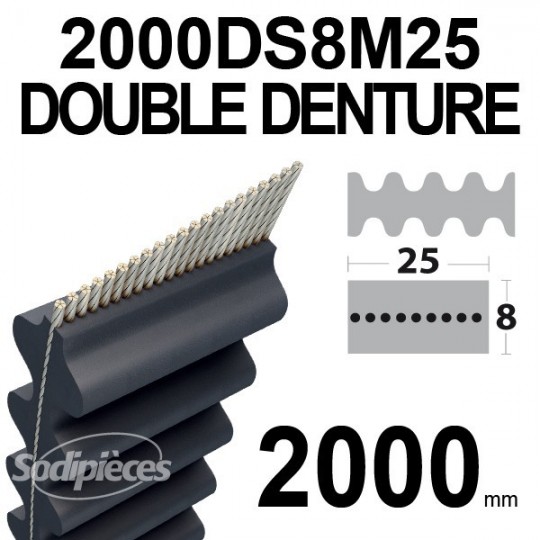 Courroie 2000DS8M25 Double denture. 25 mm x 2000 mm.