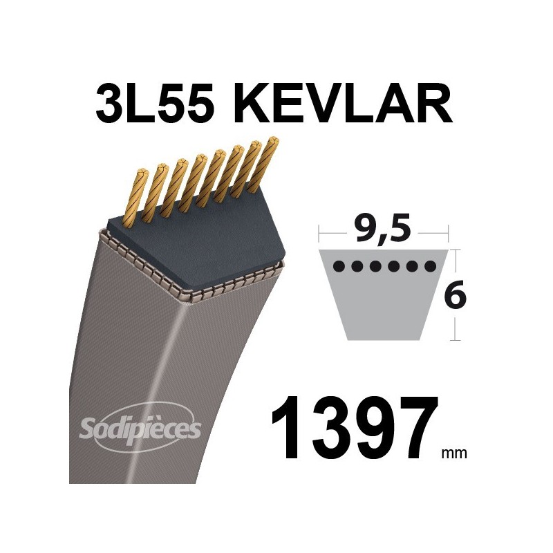 Courroie 3L55 Kevlar Trapézoïdale. 9,5 mm x 1397 mm.