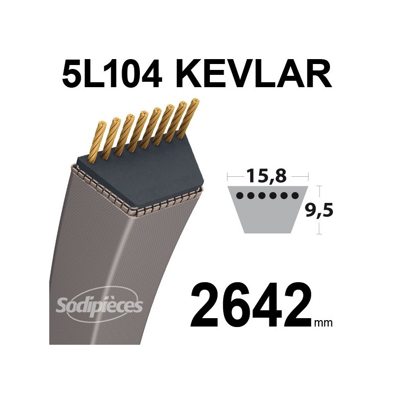 Courroie 5L104 Kevlar Trapézoïdale. 15,8 mm x 2642 mm.