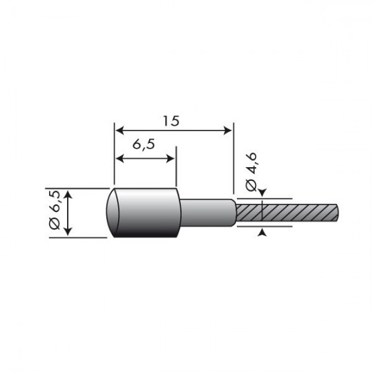 Cable souple diam 2,5 mm. L : 2,5 m.  Tête 6,5 x 6,5 mm