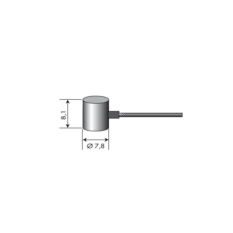 Cable souple diam 2,5 mm. L : 2,5 m.  Tête 7,1 x 7,1 mm