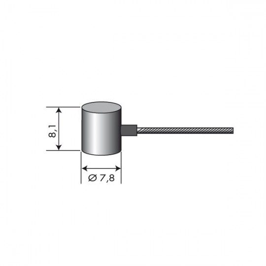 Cable souple diam 2,5 mm. L : 2,5 m.  Tête 7,1 x 7,1 mm