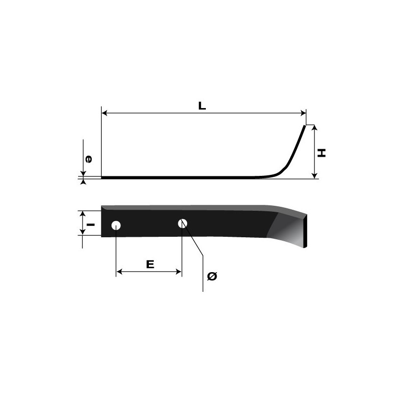 Outils de fraises type bineur large universel reversible. L : 210 mm