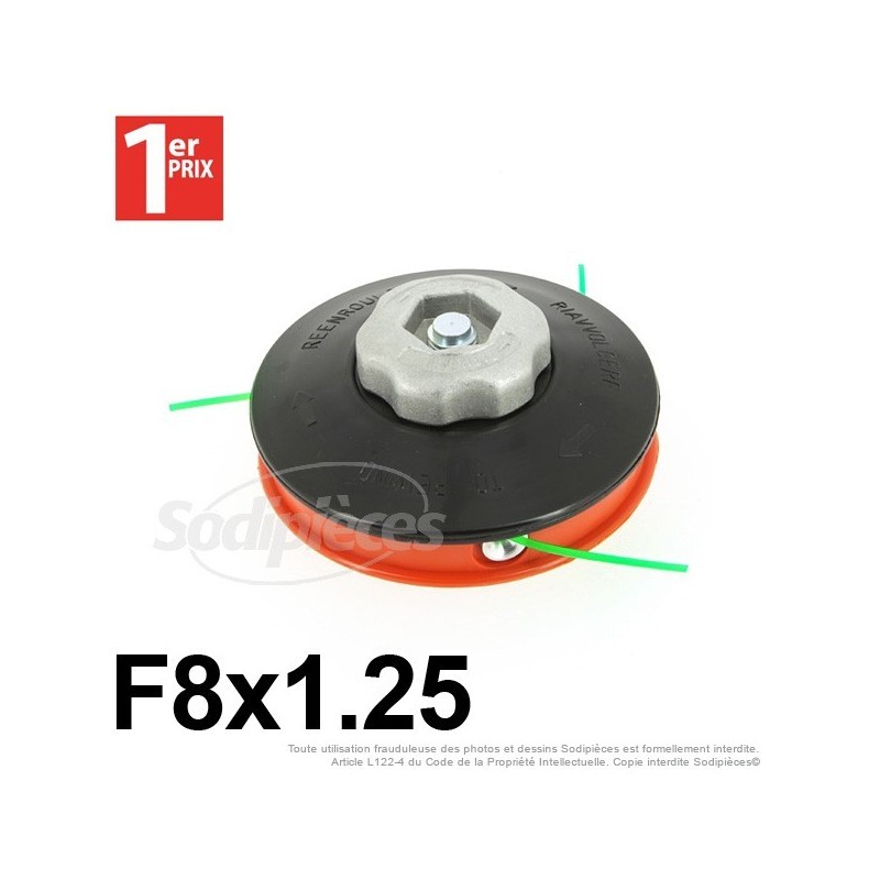 Tête débroussailleuse 3 fils F8x1,25 gauche  écrou alu