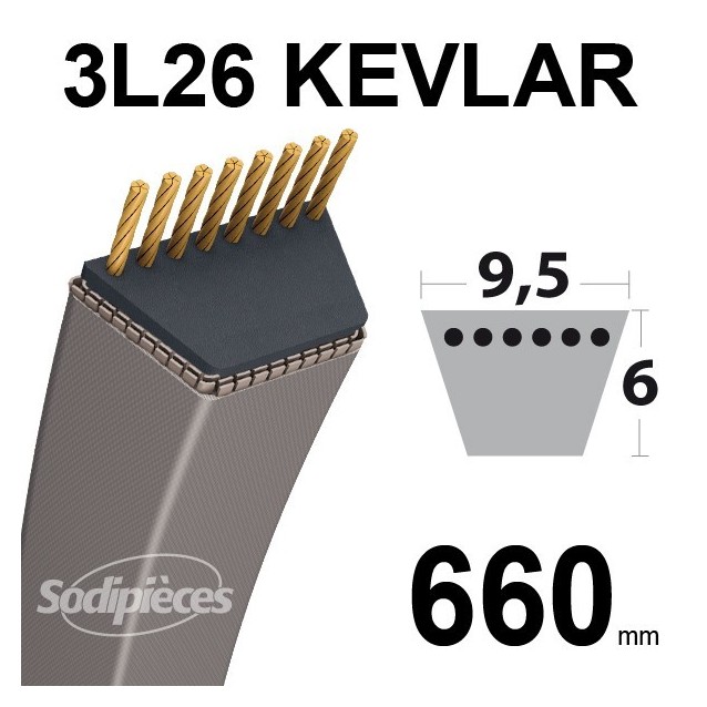 Courroie 4L44 Kevlar Trapézoïdale. 12,7 mm x 1118 mm.