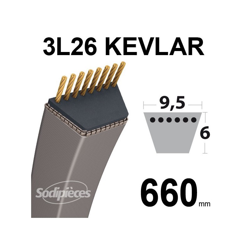 Courroie 4L44 Kevlar Trapézoïdale. 12,7 mm x 1118 mm.
