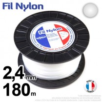 Fil débroussailleuse nylon rond. 2,4 mm x 180 m. Bobine. Blanc