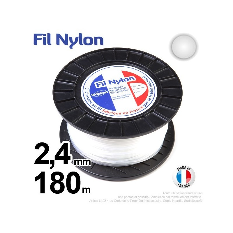 Fil débroussailleuse nylon rond. 2,4 mm x 180 m. Bobine. Blanc