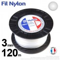 Fil débroussailleuse nylon rond. 3 mm x 120 m. Bobine. Blanc