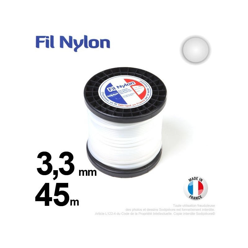 Fil débroussailleuse nylon Rond. 3,3 mm x 45 m. Bobine. Blanc