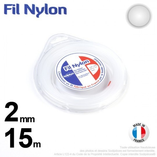 Fil débroussailleuse nylon Rond. 2 mm x 15 m. Coque. Blanc