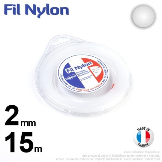 Fil débroussailleuse nylon Rond. 2 mm x 15 m. Coque. Blanc