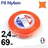 Fil débroussailleuse nylon carré. 2,4 mm x 69 m. Coque. Orange