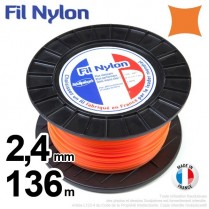 Fil débroussailleuse nylon carré. 2,4 mm x 136 m. Bobine. Orange