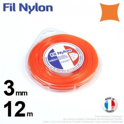 Fil débroussailleuse nylon carré. 3 mm x 12 m. Coque. Orange