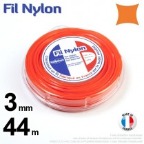 Fil débroussailleuse nylon carré. 3 mm x 44 m. Coque. Orange