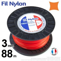 Fil débroussailleuse nylon carré. 3 mm x 88 m. Bobine. Orange