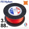 Fil débroussailleuse nylon carré. 3 mm x 88 m. Bobine. Orange