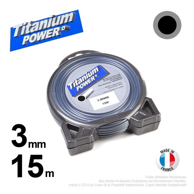 Fil débroussailleuse Titanium ®. Coque rond 3 mm x 15 m Fil débroussailleuse Titanium ®. Coque rond 3 mm x 15 m