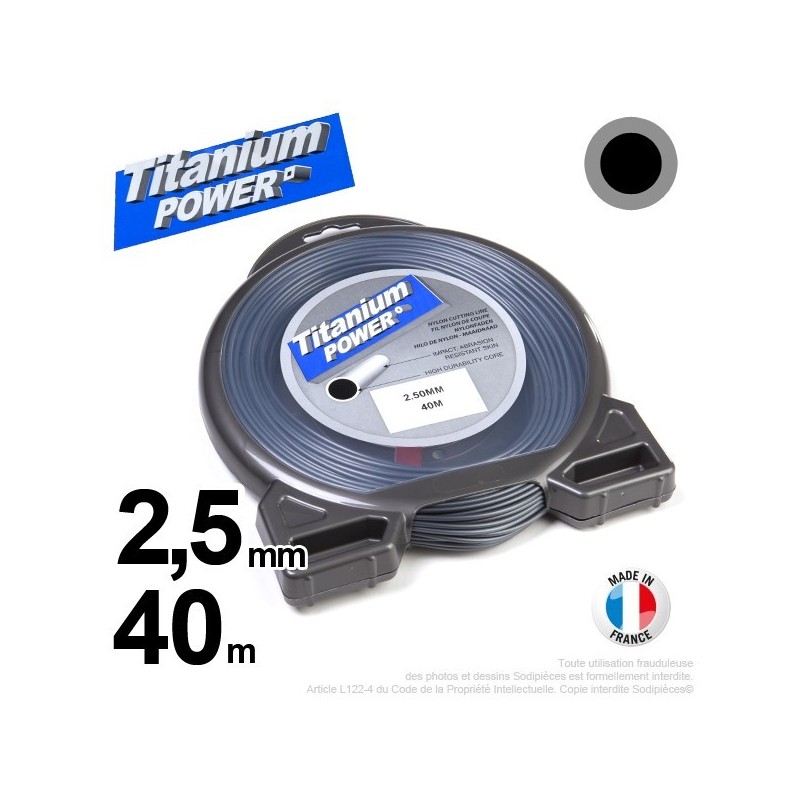Fil débroussailleuse Titanium ®. Coque rond 2.5 mm x 40 m