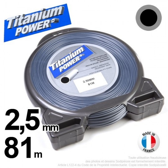 Fil débroussailleuse Titanium ®. Coque rond 2.5 mm x 81m