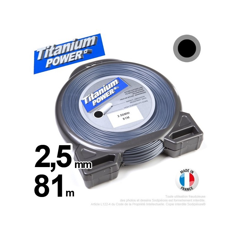 Fil débroussailleuse Titanium ®. Coque rond 2.5 mm x 81m