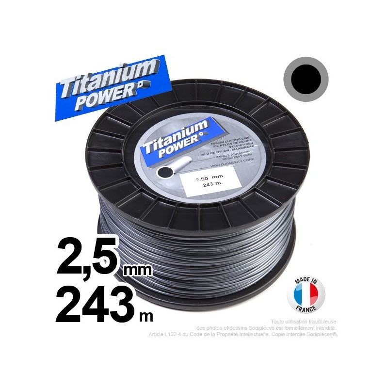 Fil débroussailleuse Titanium ®. Bobine rond 2.5 mm x 243 m