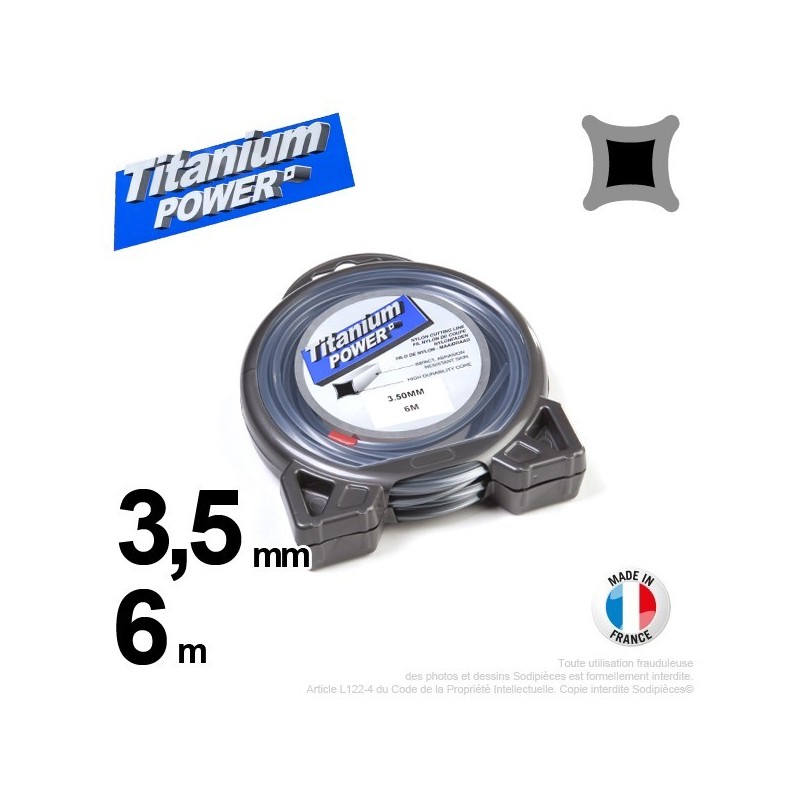 Fil débroussailleuse Titanium ®. Carré. Coque : 3.5 mm x 6 m