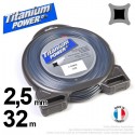 Fil débroussailleuse Titanium ®. Carré. Coque : 2,5 mm x 32 m