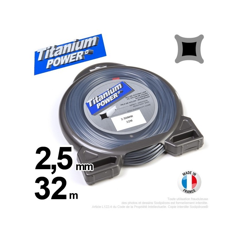 Fil débroussailleuse Titanium ®. Carré. Coque : 2,5 mm x 32 m