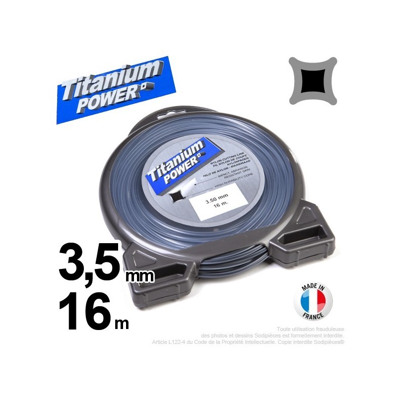 Fil débroussailleuse Titanium ®. Carré. Coque : 3.5 mm x 16 m