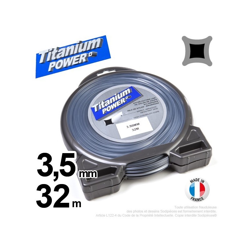 Fil débroussailleuse Titanium ®. Carré. Coque : 3.5 mm x 32 m