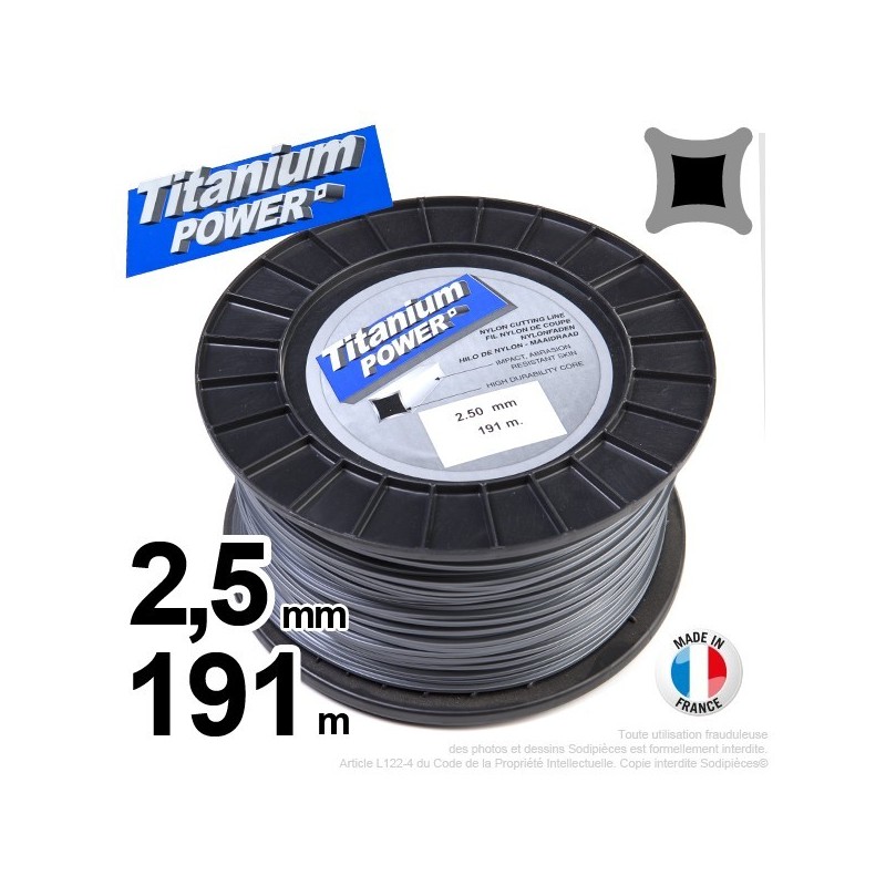 Fil débroussailleuse Titanium ®. Carré. Bobine : 2.5 mm x 191 m