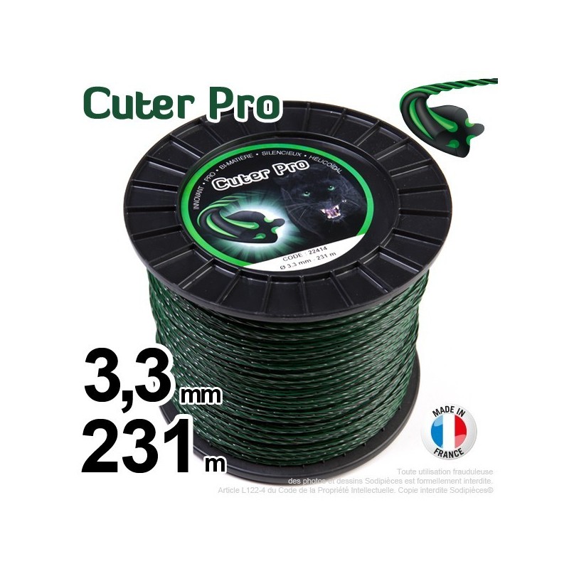 Fil débroussailleuse Cuter' Pro ®. Bobine 3,3 mm x 231 m. Hélicoïdal.