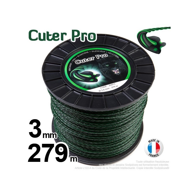Fil débroussailleuse Cuter' Pro ®. Bobine 3 mm x 279 m. Hélicoïdal.