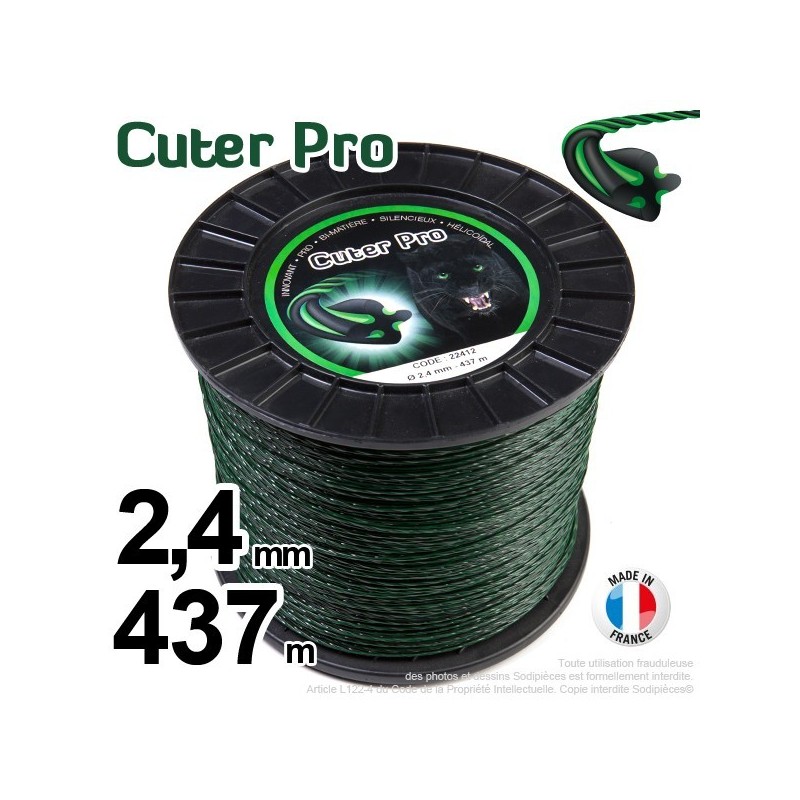Fil débroussailleuse Cuter' Pro ®. Bobine 2,4 mm x 437 m. Hélicoïdal.