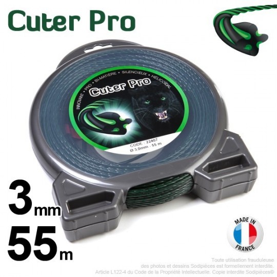 Fil débroussailleuse Cuter' Pro ®. Coque 3 mm x 55 m. Hélicoïdal.