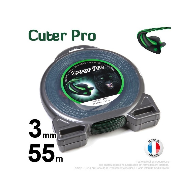 Fil débroussailleuse Cuter' Pro ®. Coque 3 mm x 55 m. Hélicoïdal.