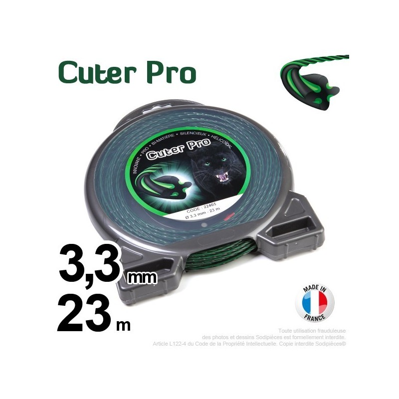 Fil débroussailleuse Cuter' Pro ®. Coque 3,3 mm x 23 m. Hélicoïdal.