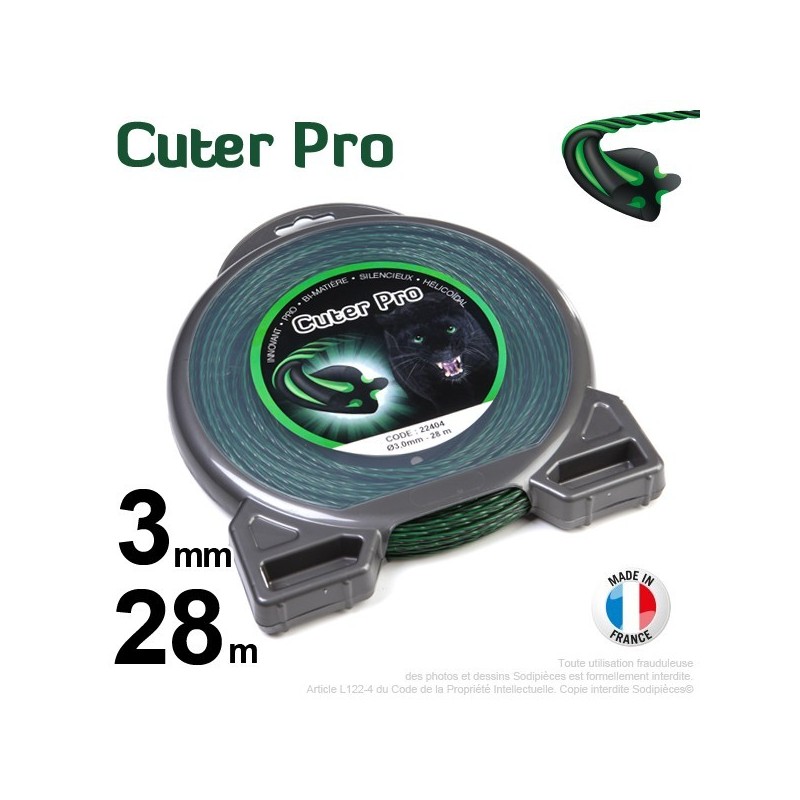 Fil débroussailleuse Cuter' Pro ®. Coque 3 mm x 28 m. Hélicoïdal.