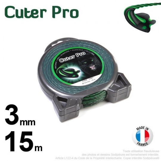 Fil débroussailleuse Cuter' Pro ®. Coque 3 mm x 15 m.Hélicoïdal