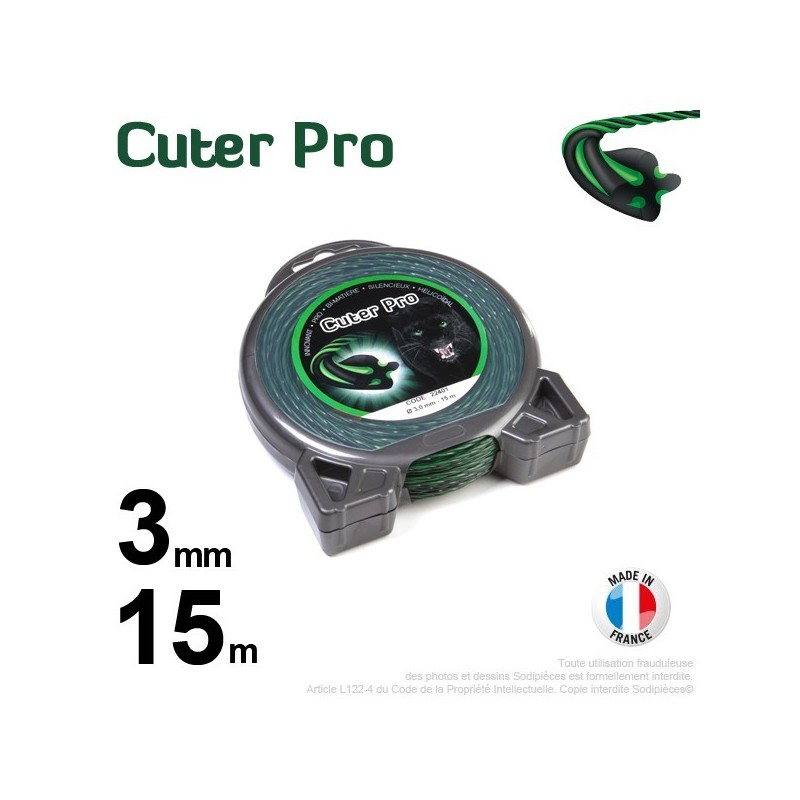 Fil débroussailleuse Cuter' Pro ®. Coque 3 mm x 15 m.Hélicoïdal