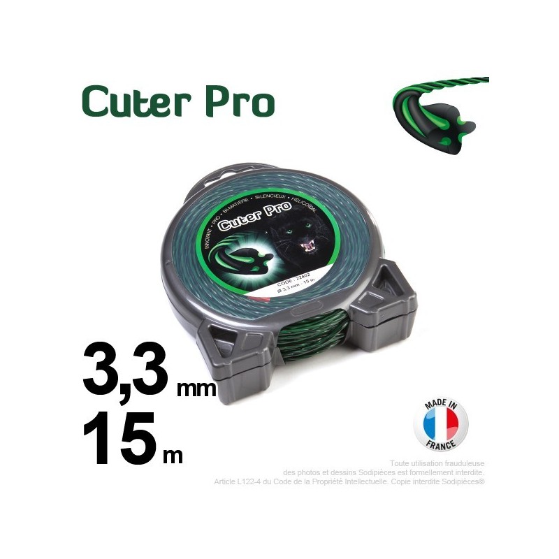 Fil débroussailleuse Cuter' Pro ®. Coque 3,3 mm x 15 m. Hélicoïdal.