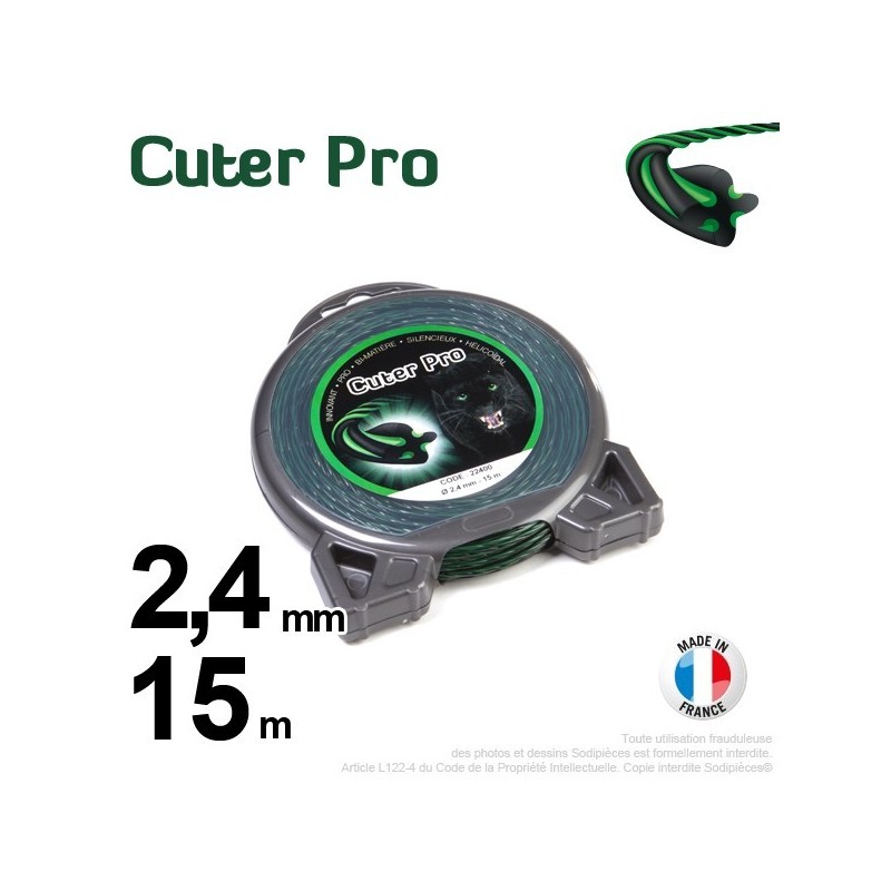 Fil débroussailleuse Cuter' Pro ®. Coque 2,4 mm x 15 m. Hélicoidal