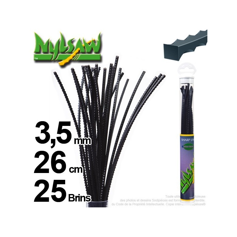 Fil débroussailleuse nylsaw ®. Tube 3,5 mm x 0,26 m. Lot de 25 brins. 