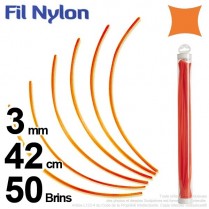 Fil débroussailleuse nylon carré. 3 mm x 42 cm. Lot de 50 brins. Orange