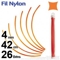 Fil débroussailleuse nylon carré. 4 mm x 42 cm. Lot de 26 brins. Orange