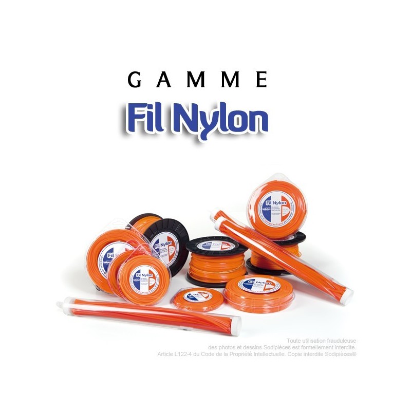 Fil débroussailleuse nylon carré. 3 mm x 88 m. Bobine. Orange