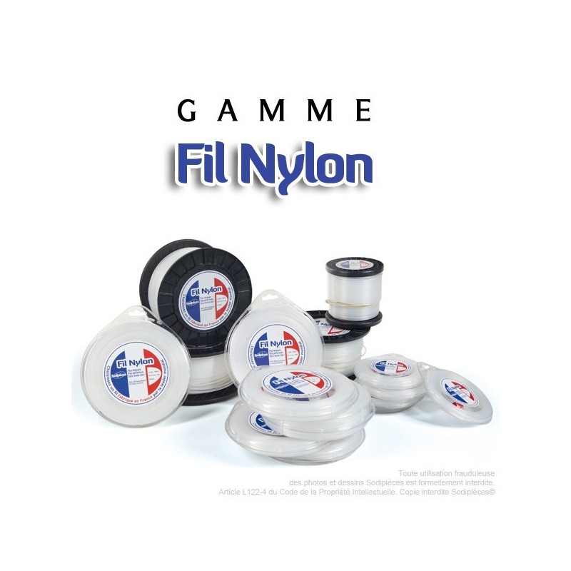 Fil débroussailleuse nylon Rond. 2 mm x 65 m. Coque. Blanc