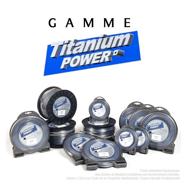 Fil débroussailleuse Titanium ®. Carré. Coque : 3.5 mm x 6 m Fil débroussailleuse Titanium ®. Carré. Coque : 3.5 mm x 6 m